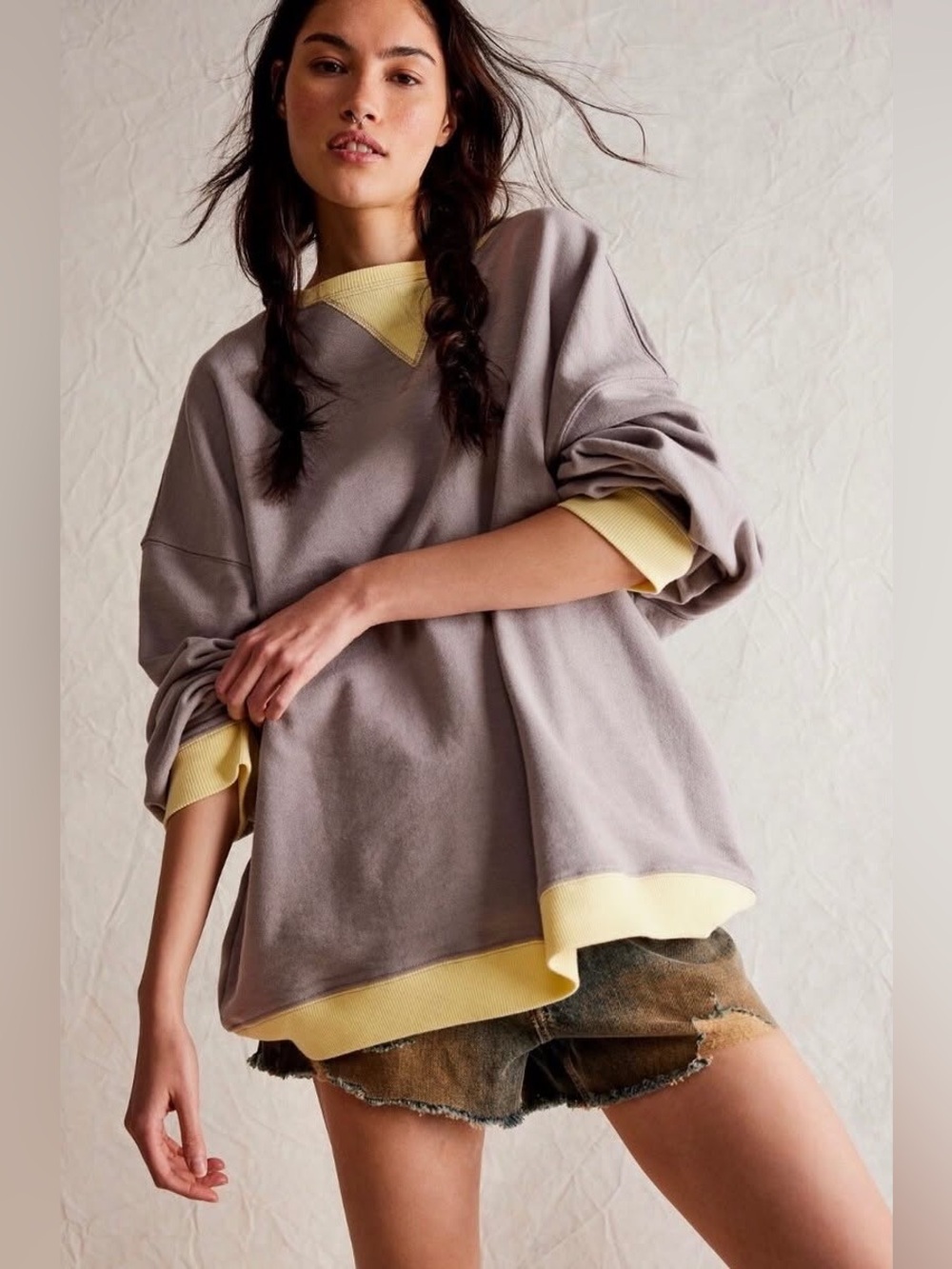 Free People We The Free Classic Crew Colorblock Sweatshirt Phantom Combo Size S